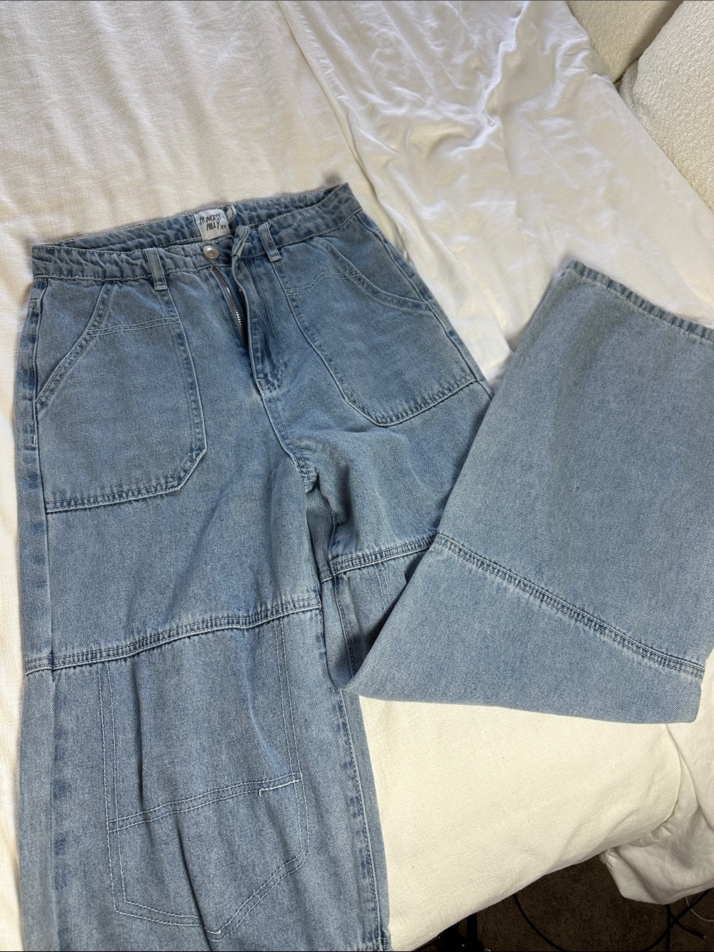 Princess Polly Light Blue Wide-Leg Patchwork Jeans